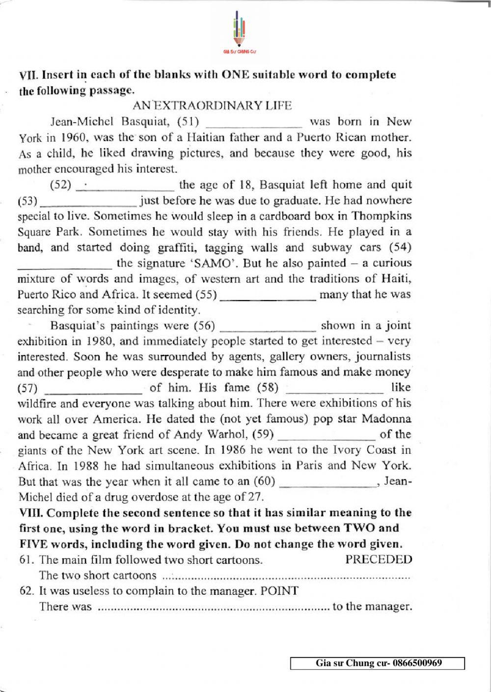 Đề thi Tiếng Anh vào lớp 10 THPT Chuyên Ngoại ngữ số 04