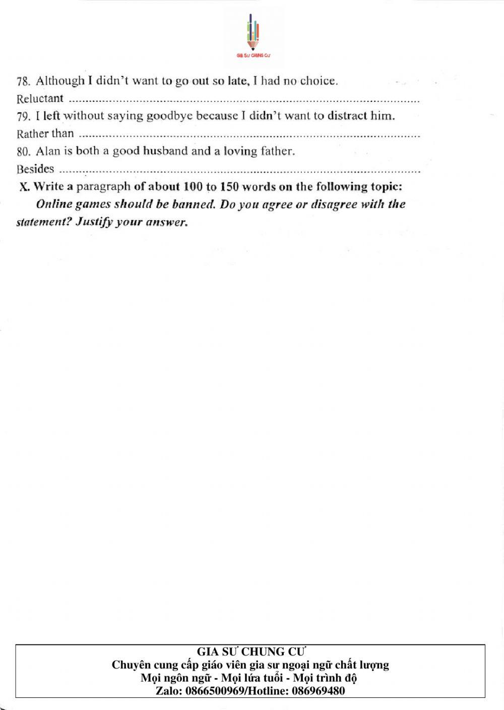 Đề thi Tiếng Anh vào lớp 10 THPT Chuyên Ngoại ngữ số 04