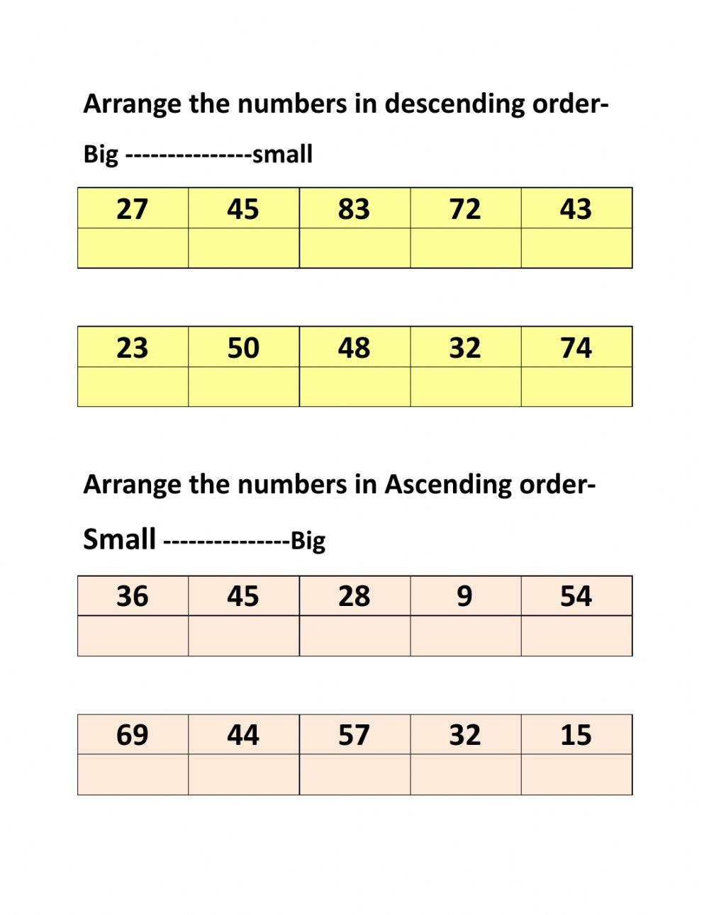 Ascending and Descending order Ascending and Descending order