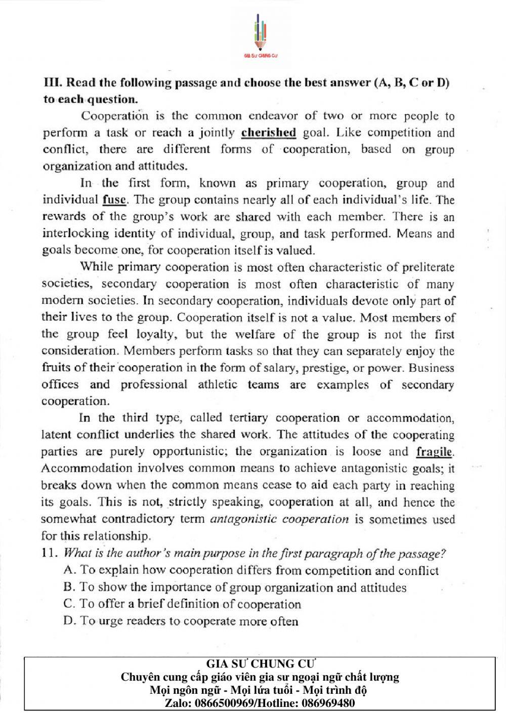 Đề thi Tiếng Anh vào lớp 10 THPT Chuyên Ngoại ngữ số 05