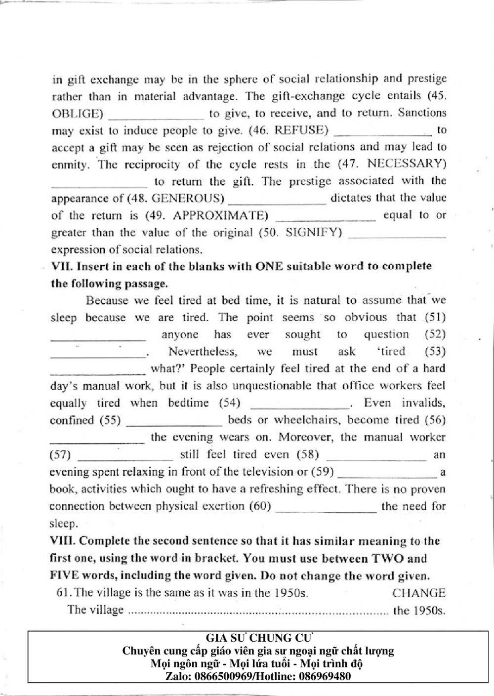Đề thi Tiếng Anh vào lớp 10 THPT Chuyên Ngoại ngữ số 06