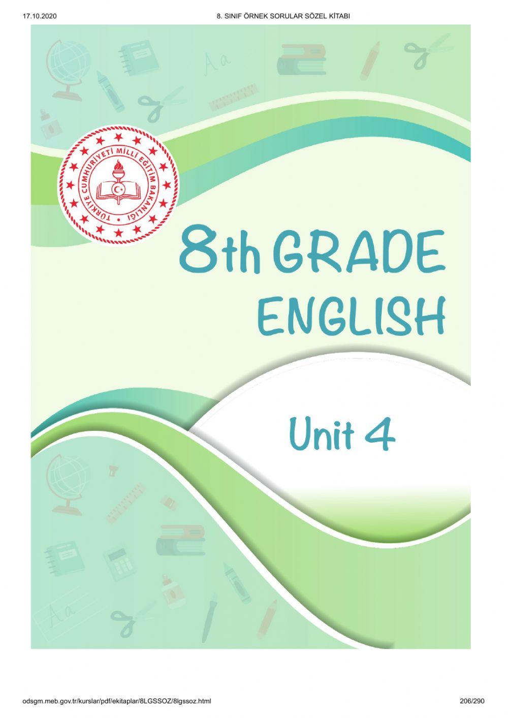 8. sınıf ingilizce 4. ünite test çöz