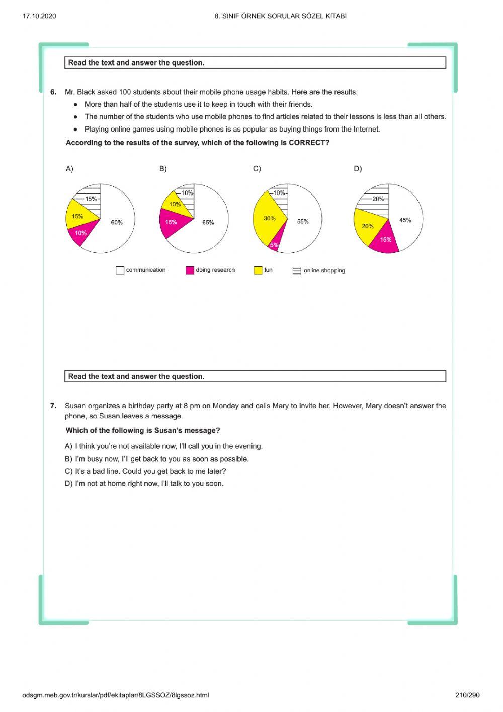 8. sınıf ingilizce 4. ünite test çöz