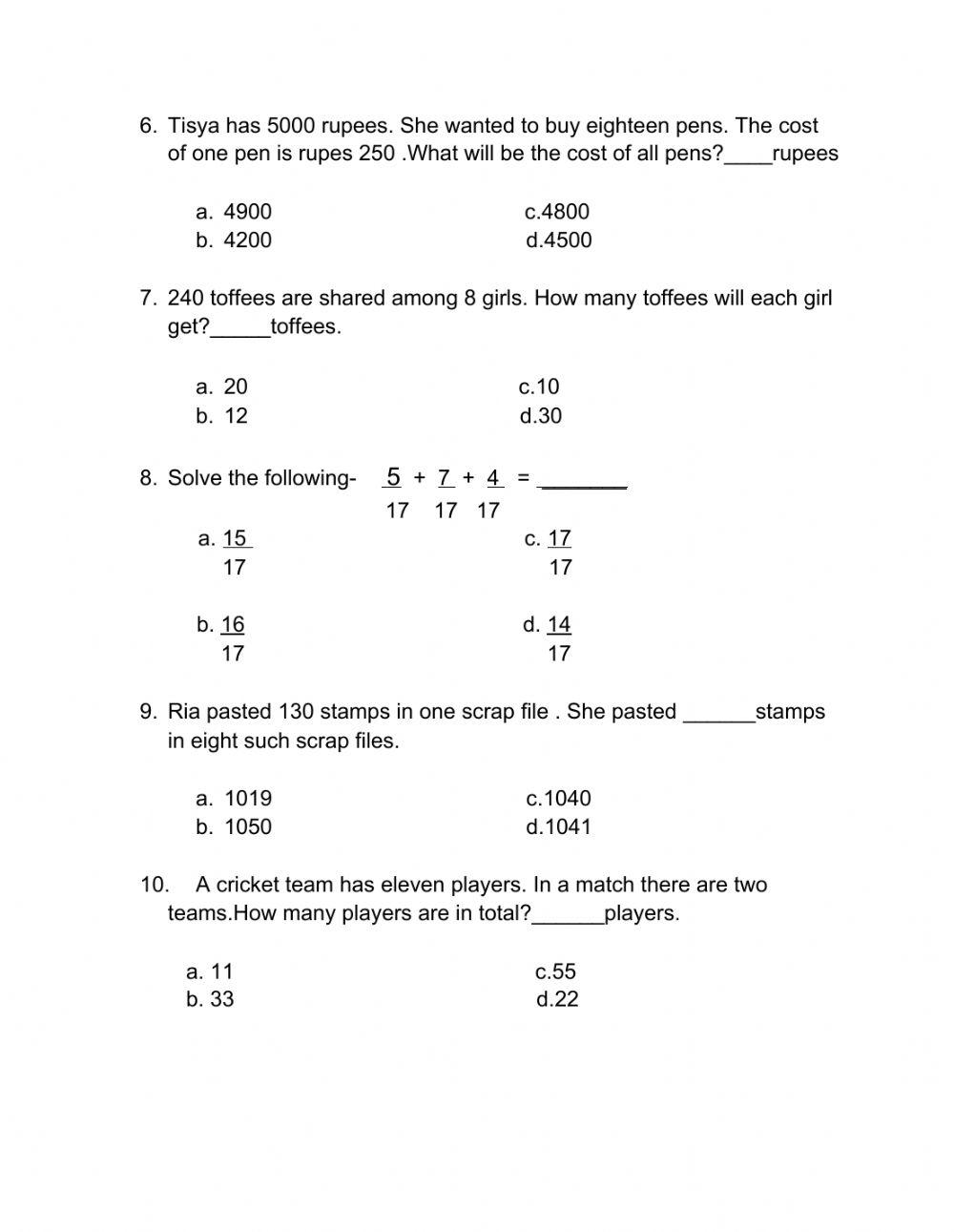 Maths sheet