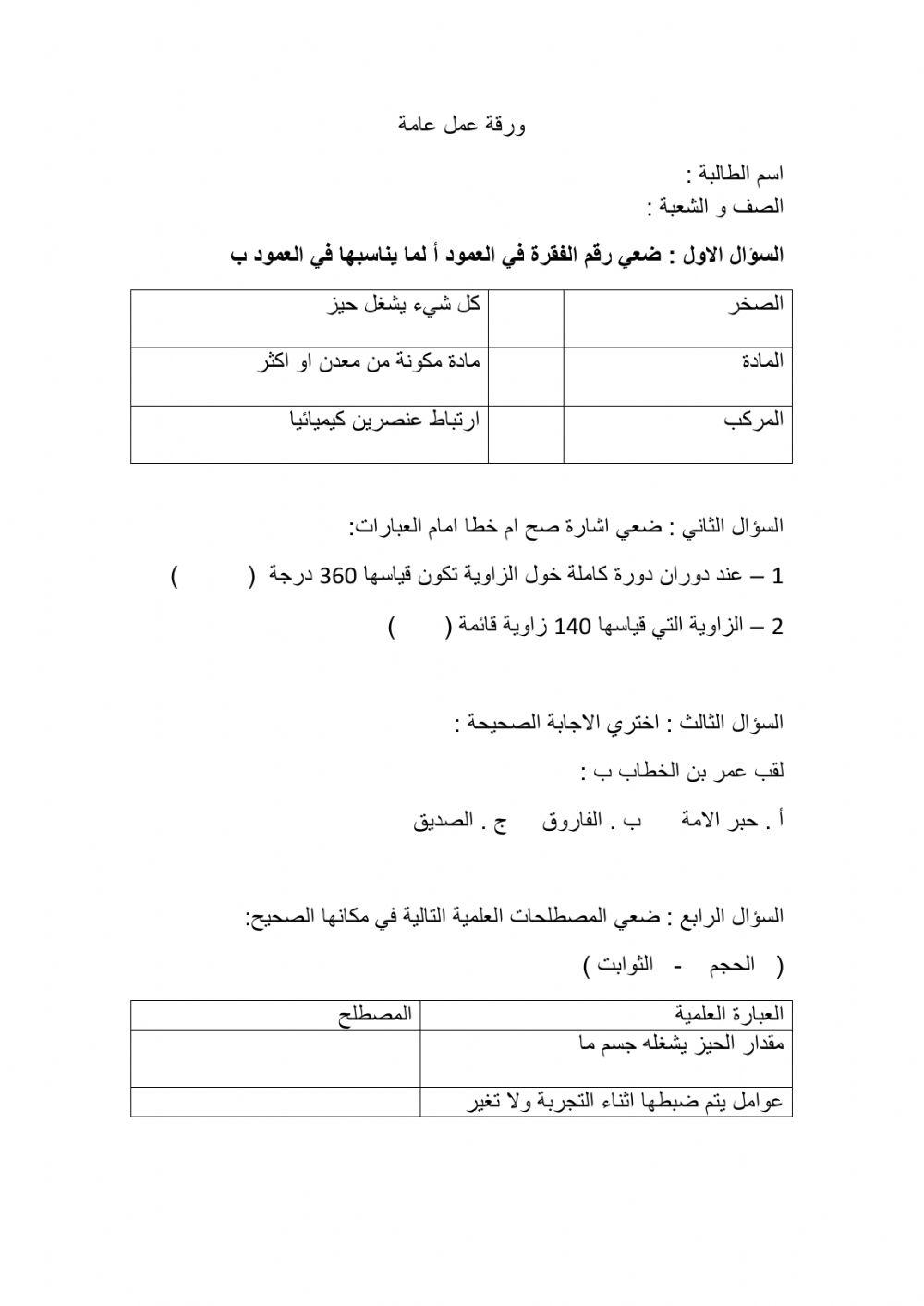 ورقة عمل عامة