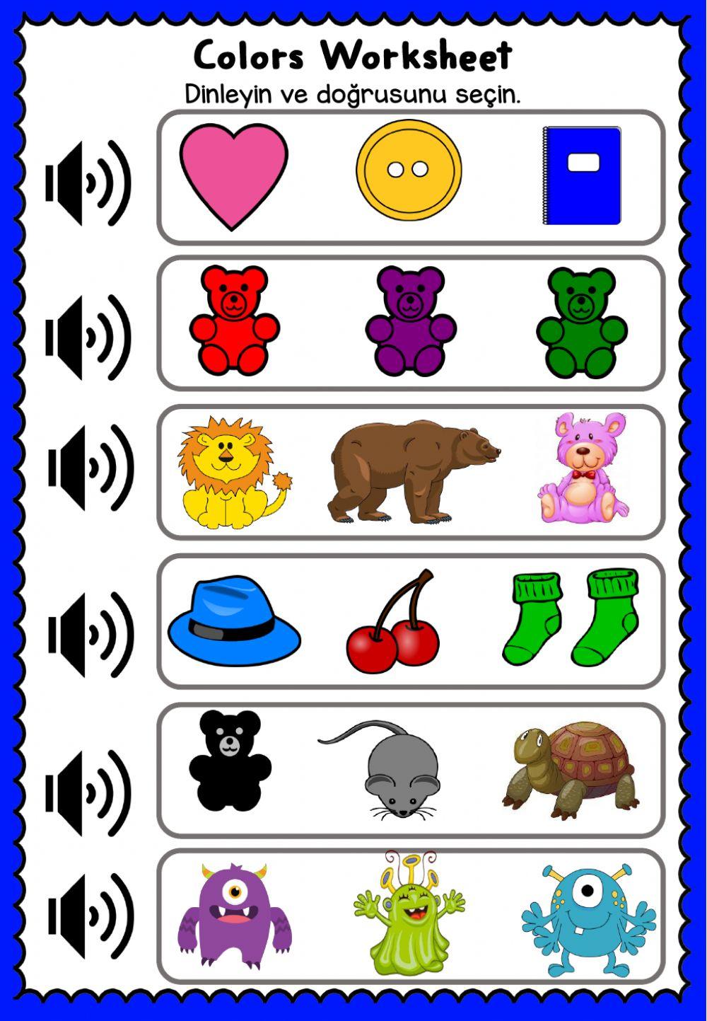 Colors listening worksheets