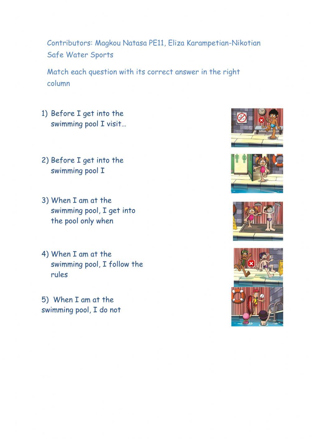 Safe Water Sports- first  Worksheet- Swimming pool
