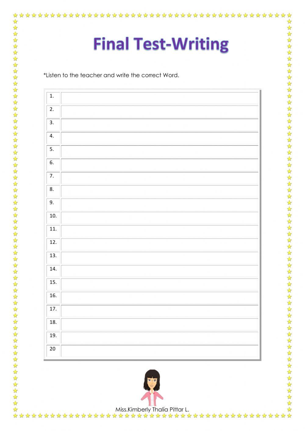 Writing test interactive worksheet for Elementary | Live Worksheets