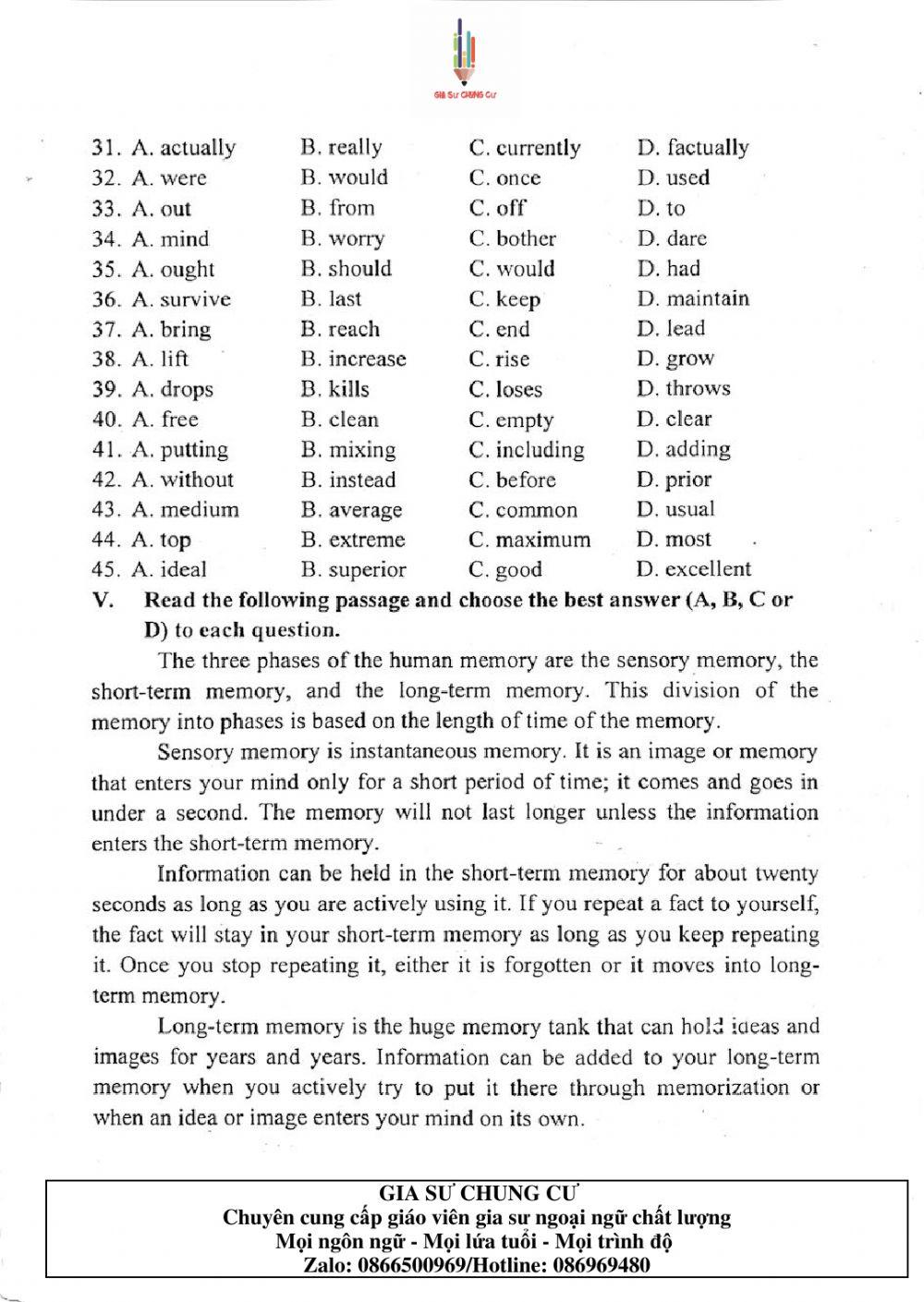 Đề thi Tiếng Anh vào lớp 10 THPT Chuyên Ngoại ngữ số 08