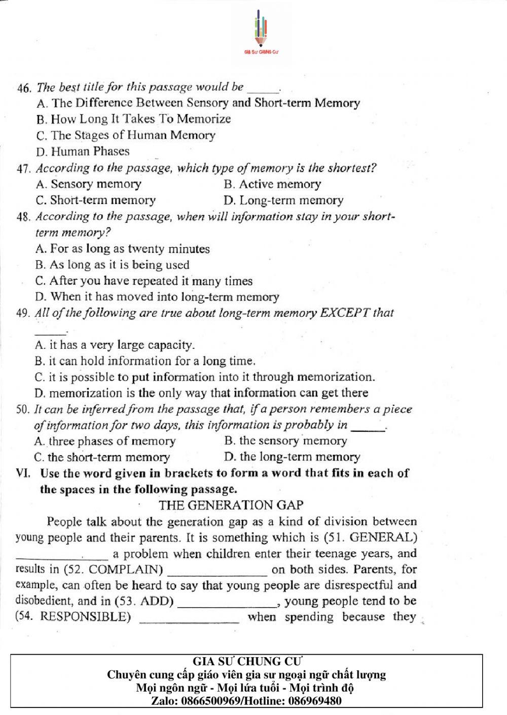 Đề thi Tiếng Anh vào lớp 10 THPT Chuyên Ngoại ngữ số 08