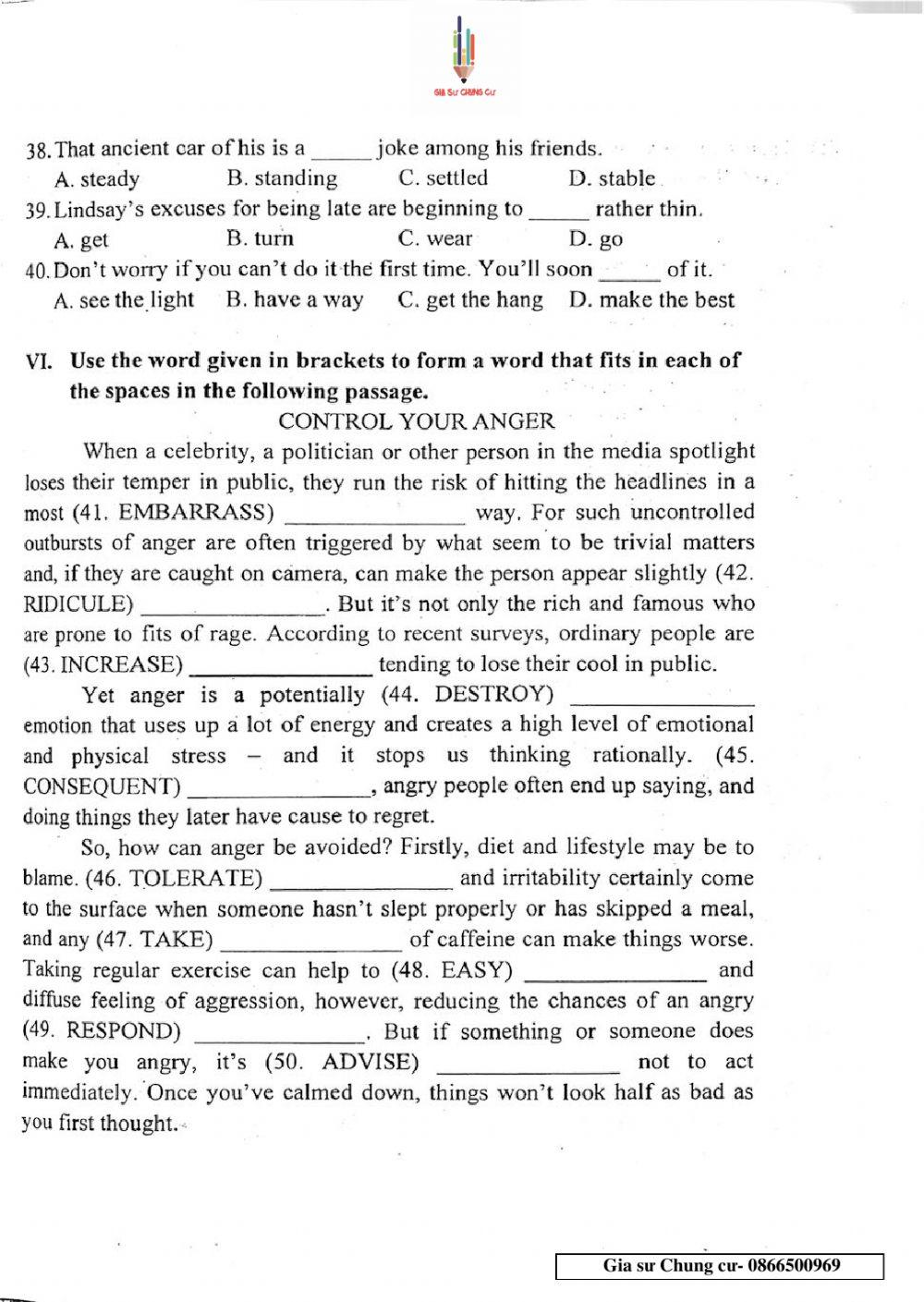 Đề thi Tiếng Anh vào lớp 10 THPT Chuyên Ngoại ngữ số 09