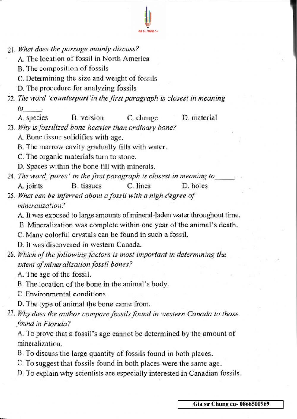 Đề thi Tiếng Anh vào lớp 10 THPT Chuyên Ngoại ngữ số 10