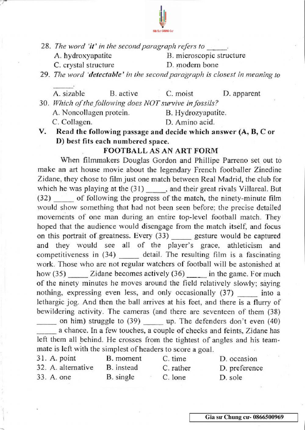 Đề thi Tiếng Anh vào lớp 10 THPT Chuyên Ngoại ngữ số 10