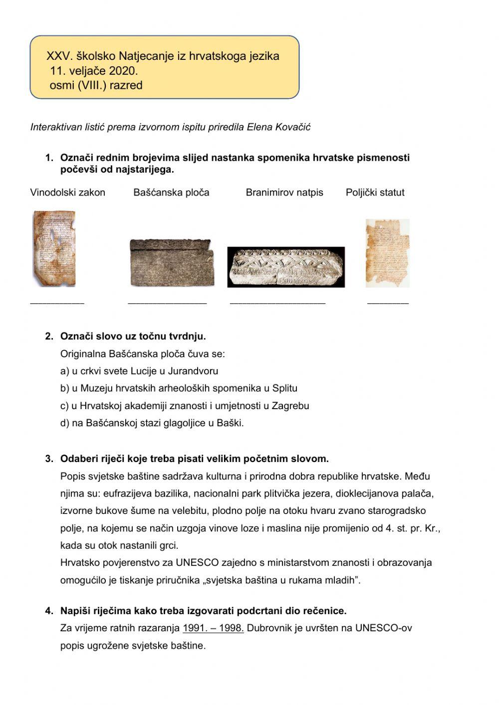 Natjecanje iz HJ, 8. razred