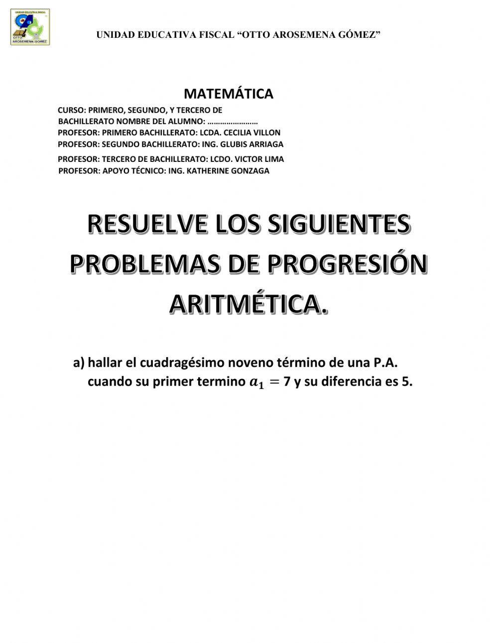 PROGRESIONES ARITMETICAS 