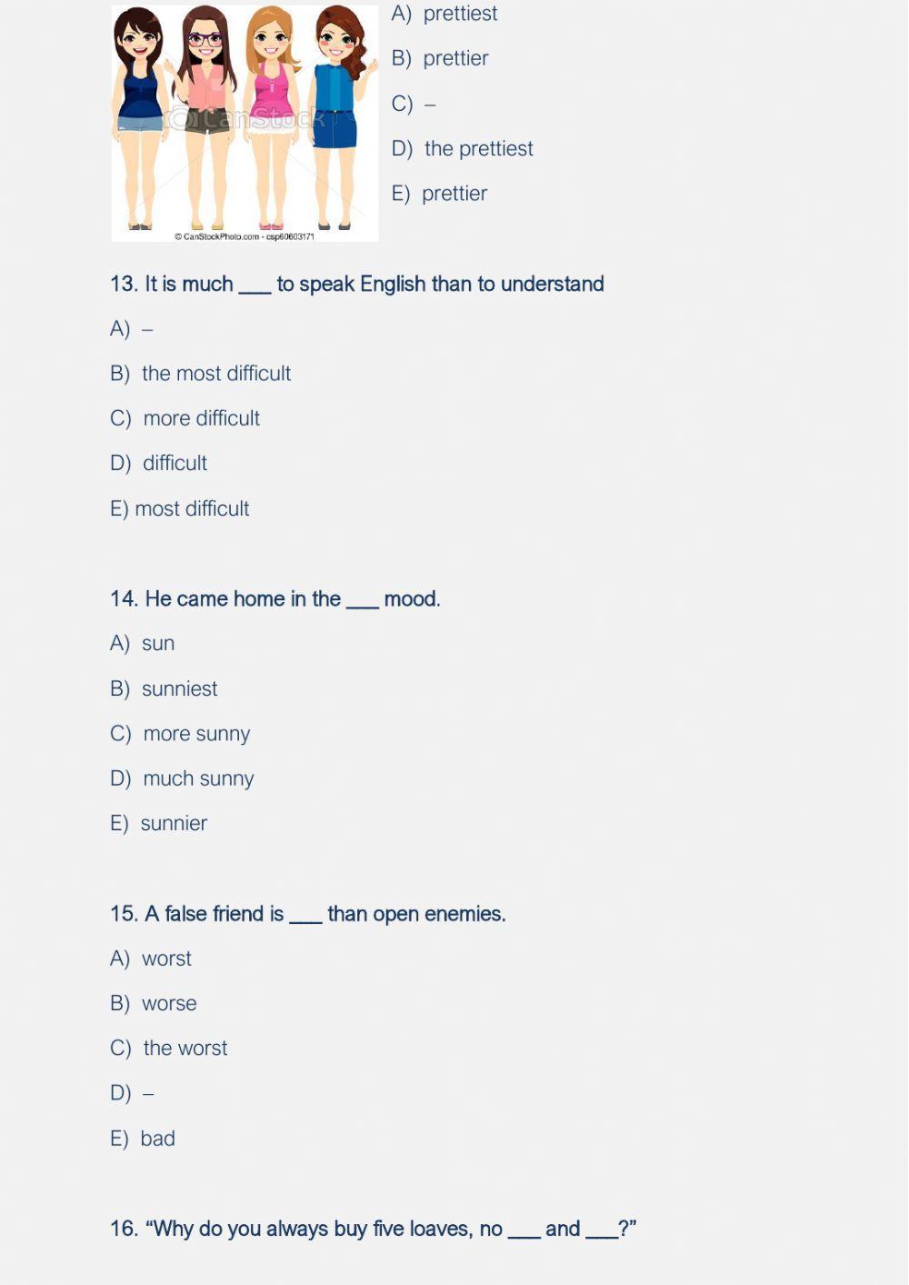Comparatives -Superlatives Worksheet