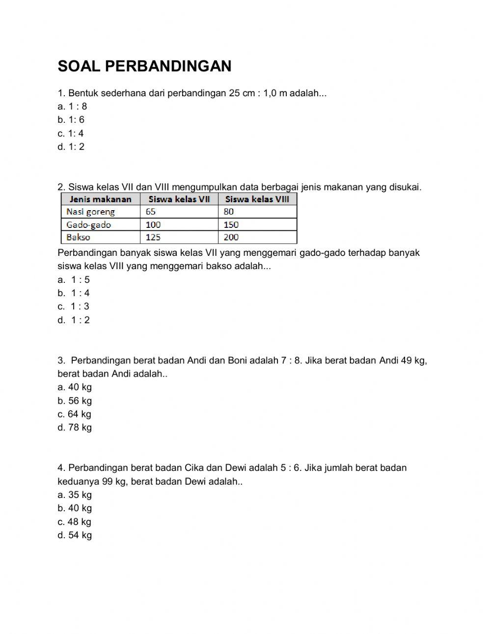 Perbandingan Matematika kelas 7