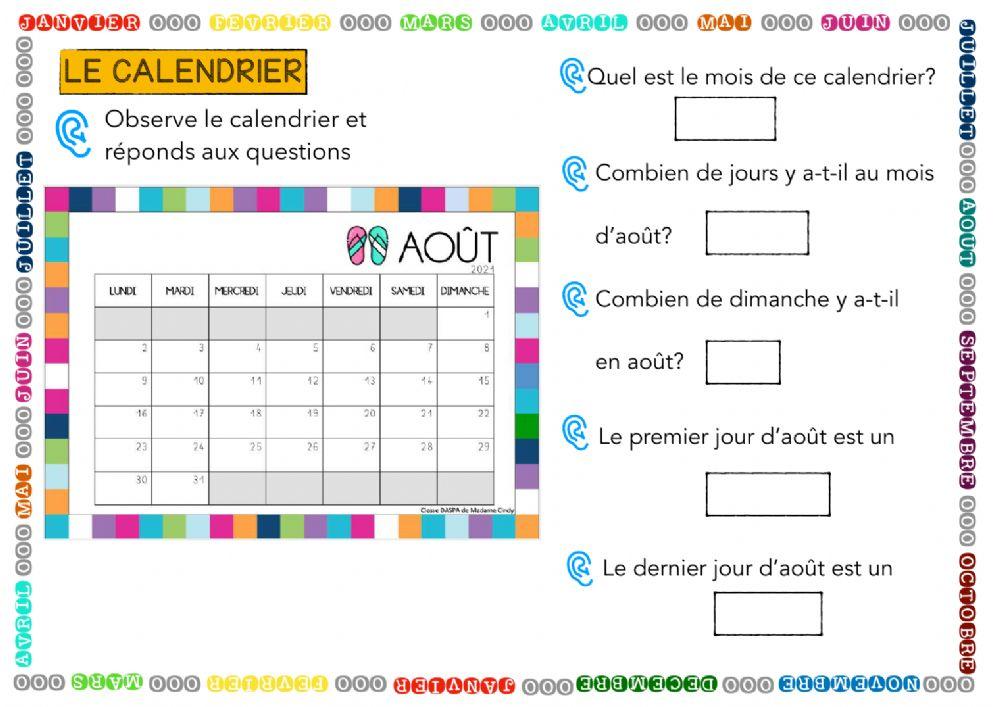 Le calendrier 8