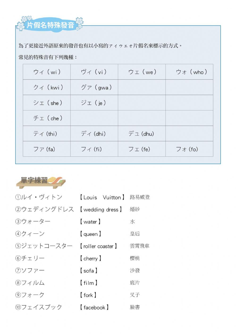 片仮名－特殊発音