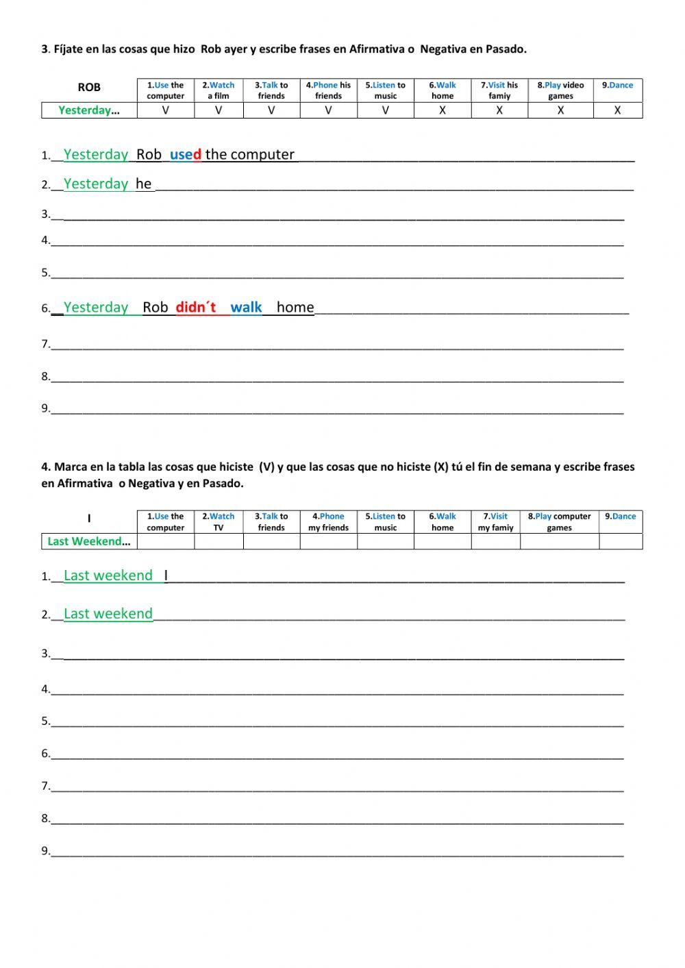 Verbos regulares afirmativa y negativa