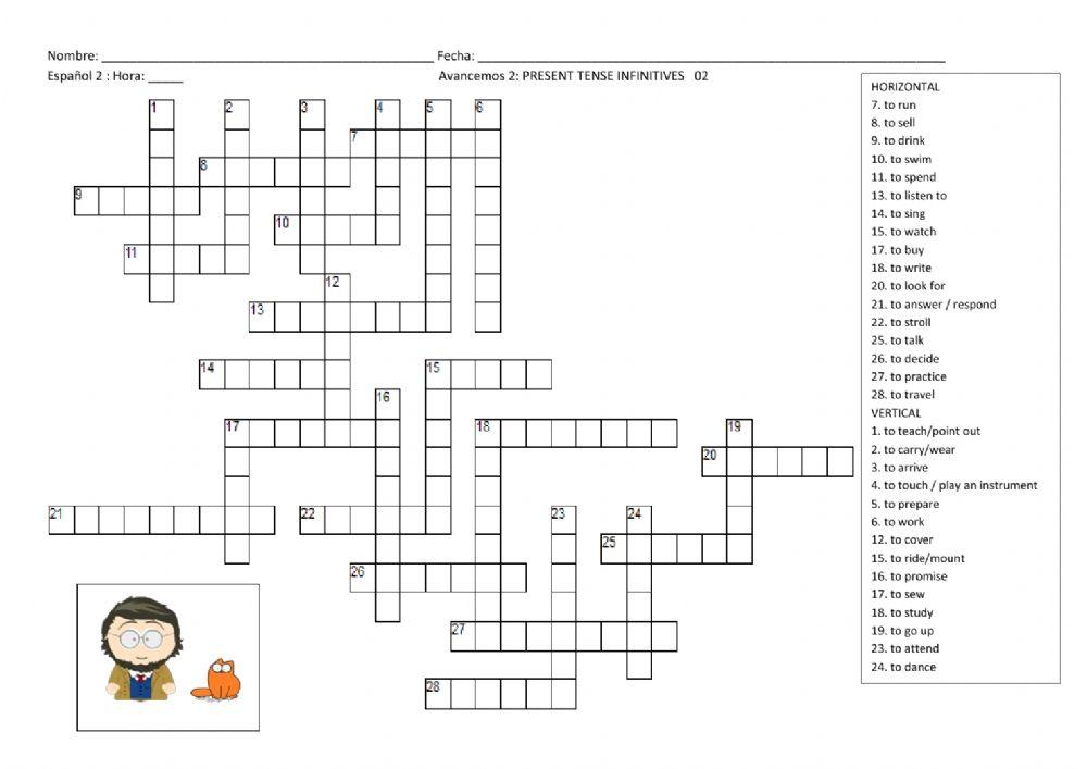SP2 Basic Infinitives Crucigrama A