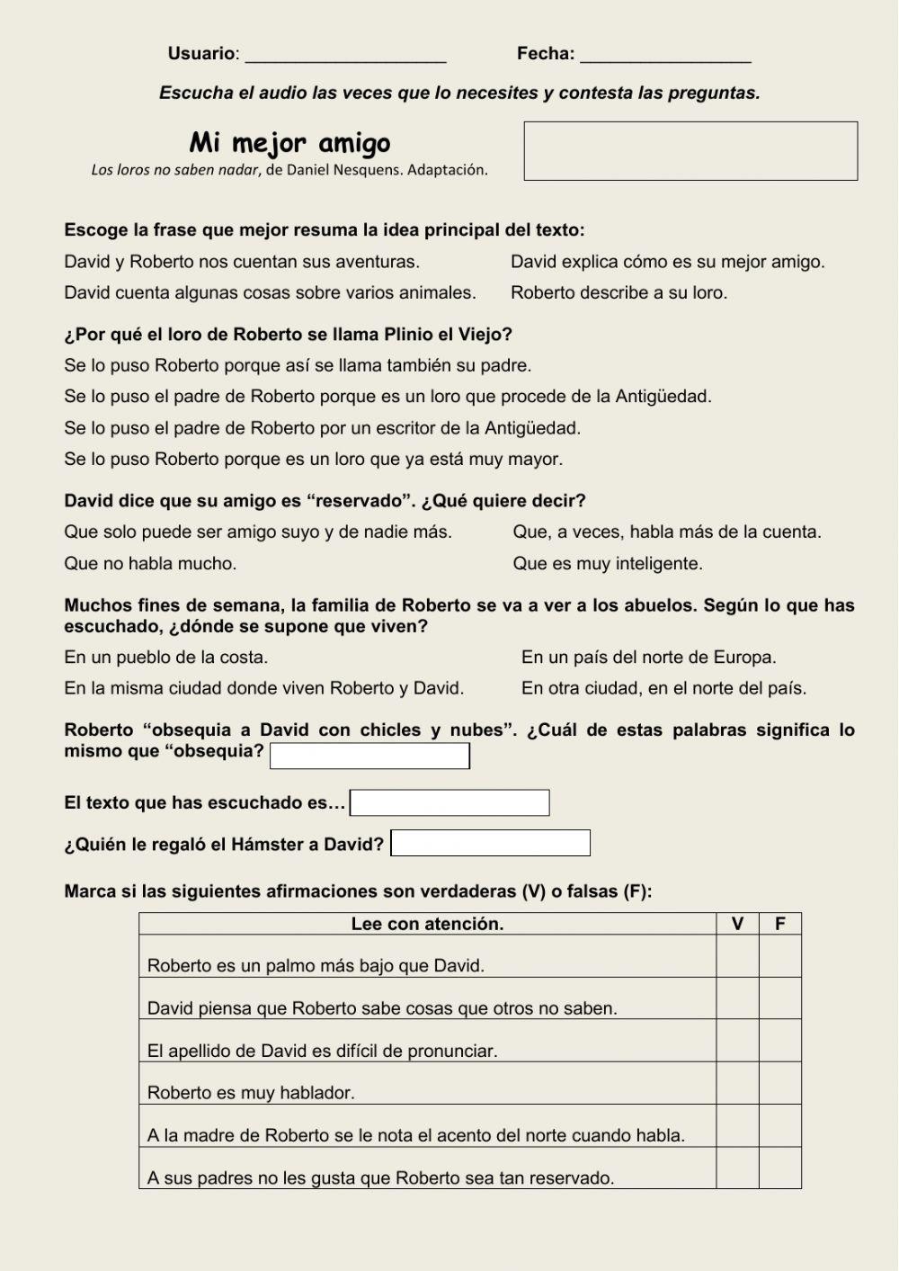 Comprensión oral. Mi mejor amigo Comprensión oral. Mi mejor amigo