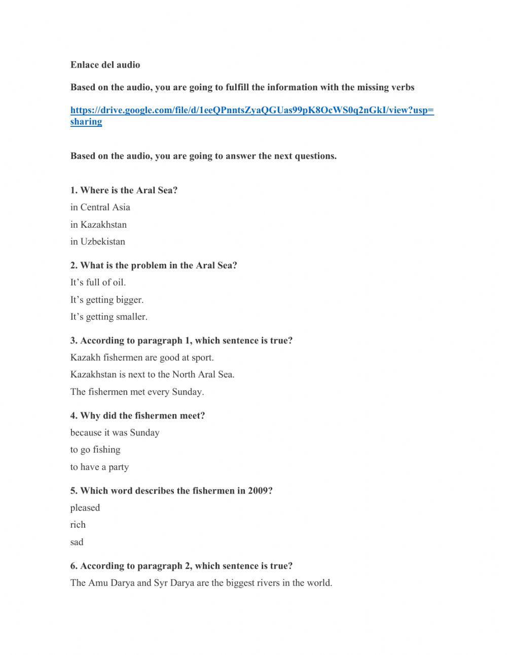 Listening activity verbs in past tense