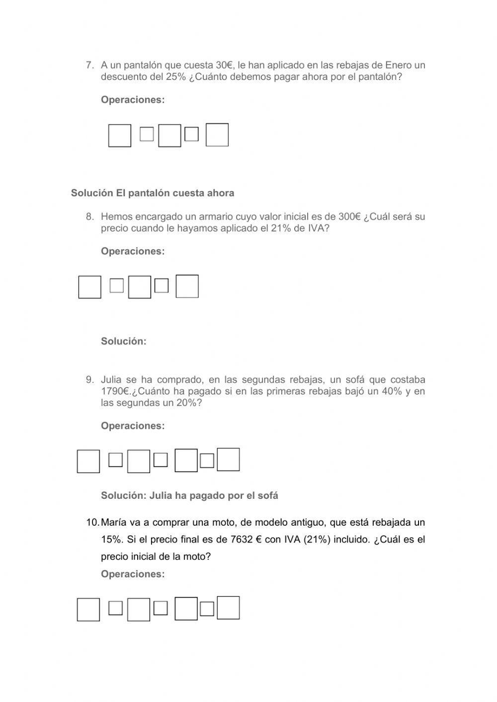 Problemas de porcentajes y regla de tres directa