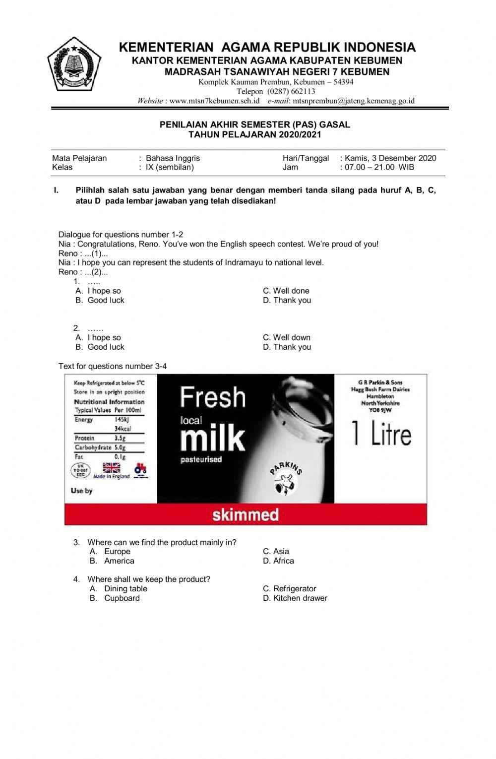 Bahasa Inggris kelas 9