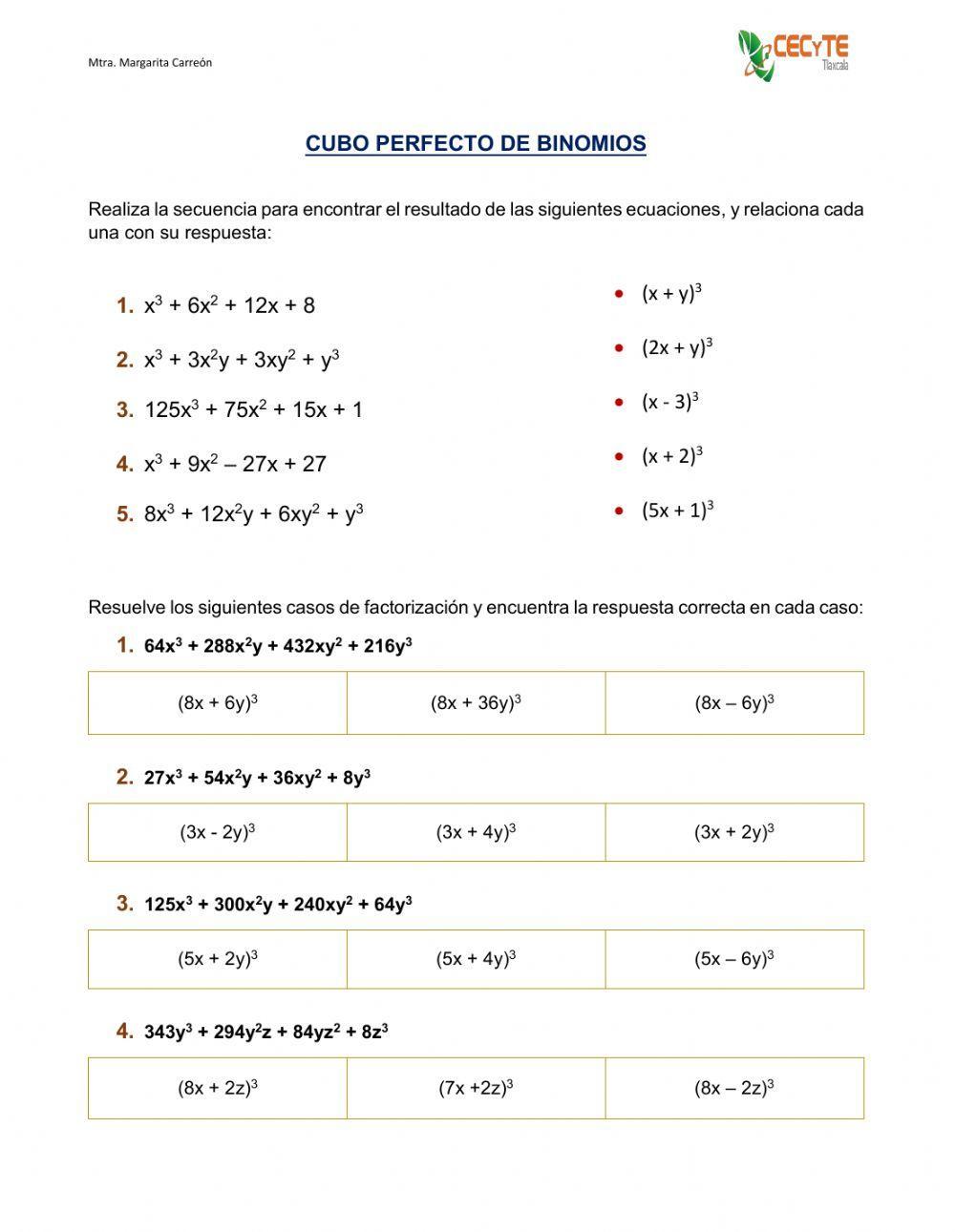 Factorizando el cubo de un binomio