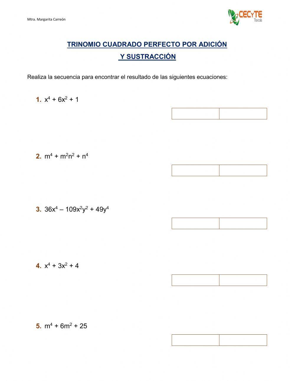 Factorizacion Trinomio cuadrado perfecto por adición y sustracción
