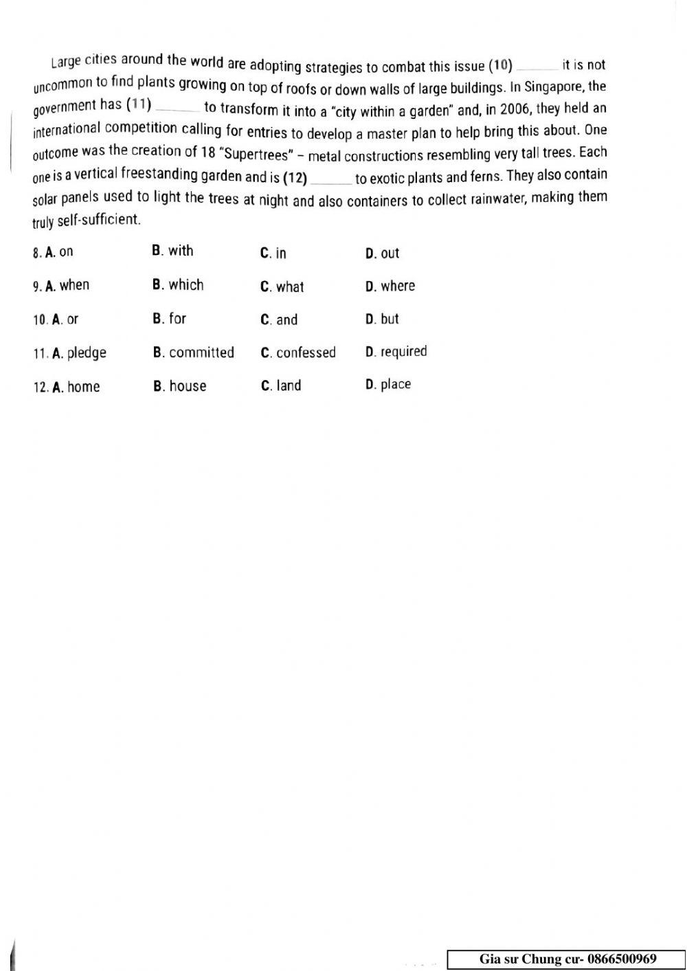 Lớp 11 - Kiểm tra 15 phút lần 2 Unit 1,2,3