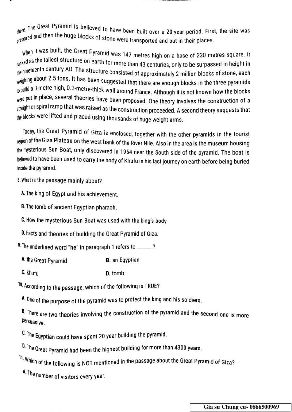Lớp 11 - Kiểm tra 15 phút lần 3 Unit 1,2,3