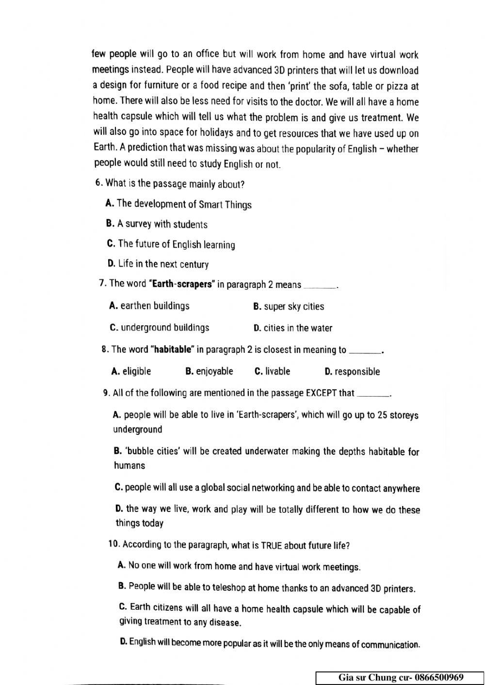 Lớp 11 - Kiểm tra 45 phút Unit 9,10