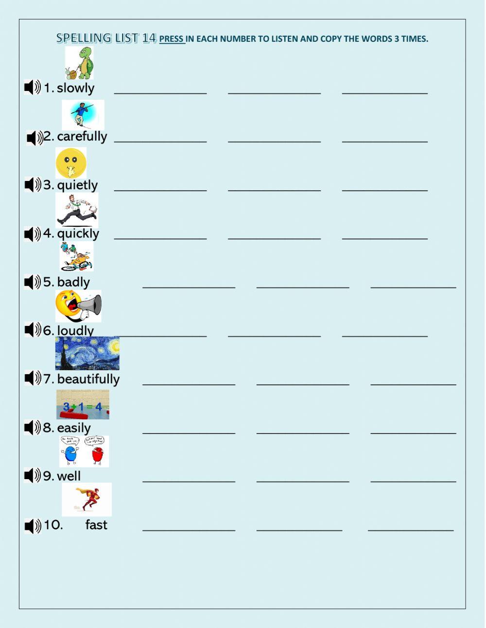 Adverbs of manner Spelling Practice