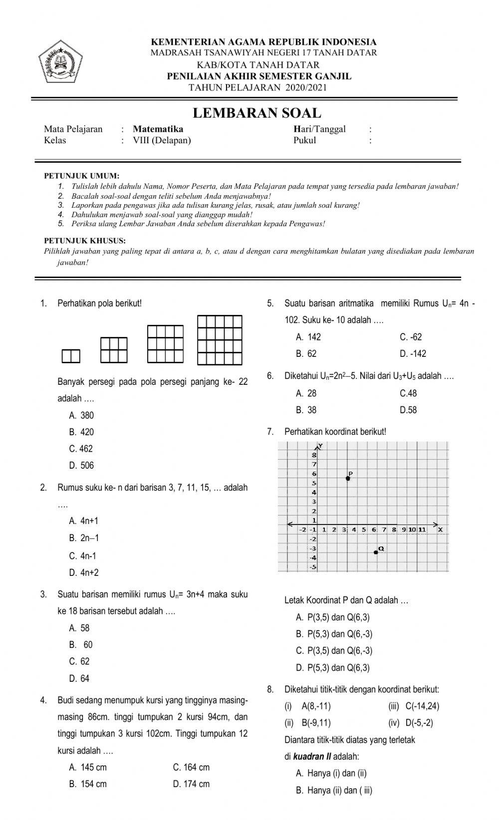 PAS KELAS 8 MATEMATIKA