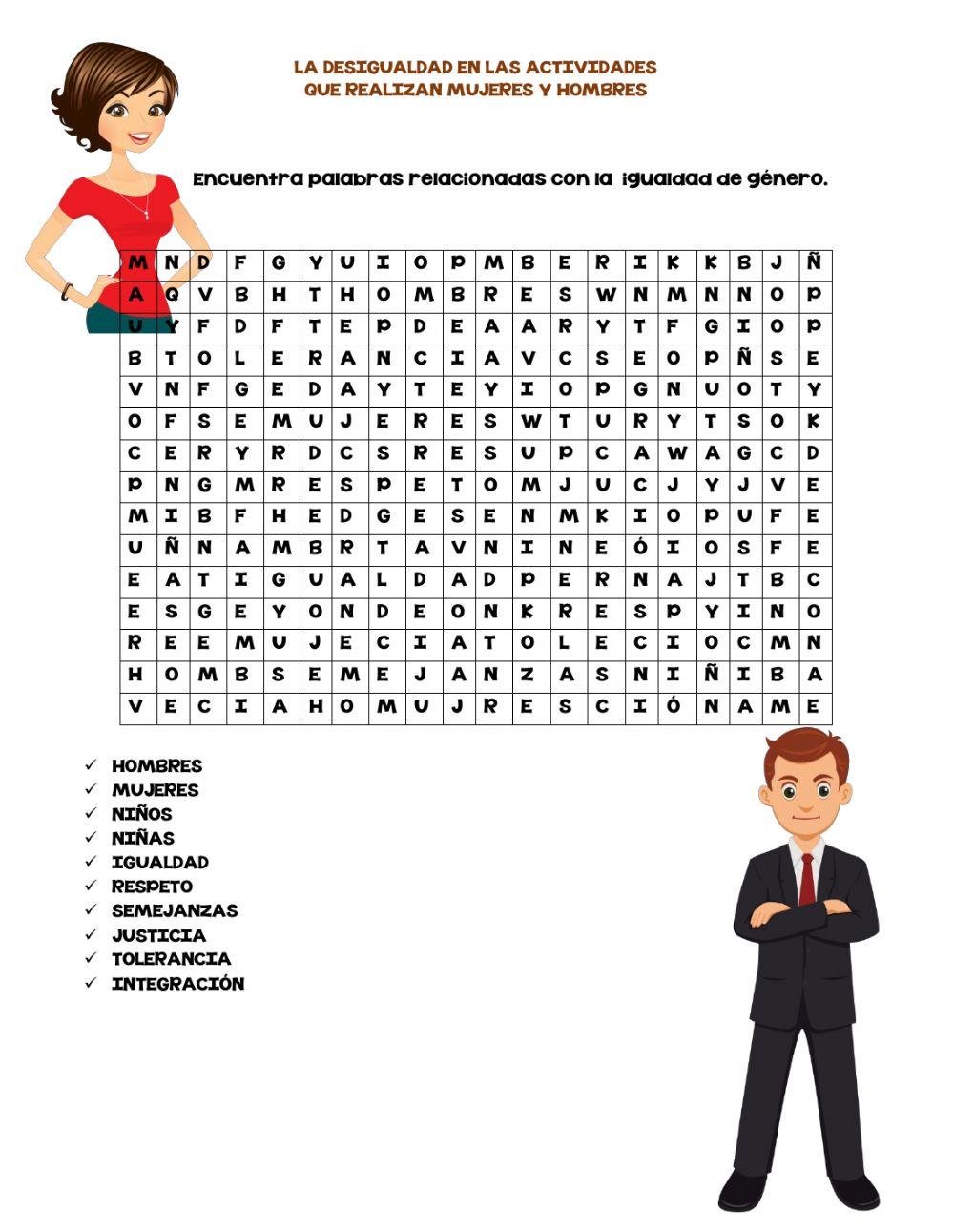 Sopa de letras igualdad de género