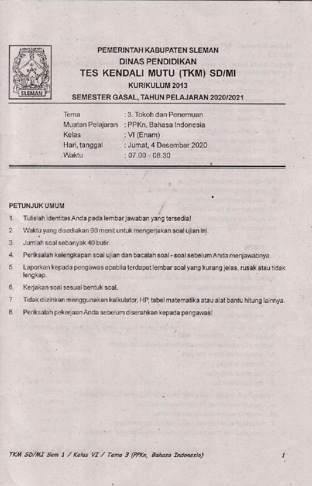 Penilaian Akhir Semester 1 Kelas 6