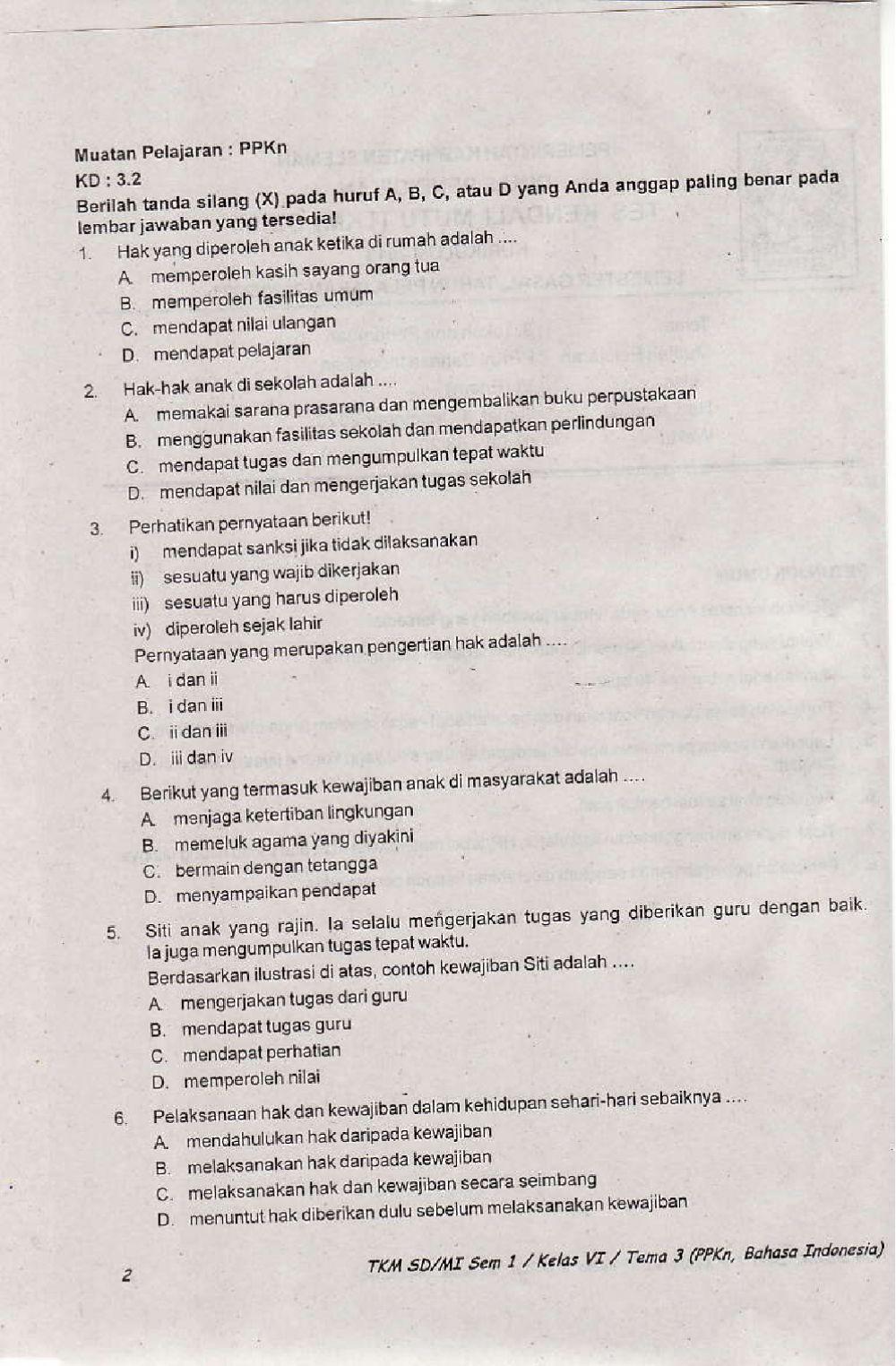 Penilaian Akhir Semester 1 Kelas 6