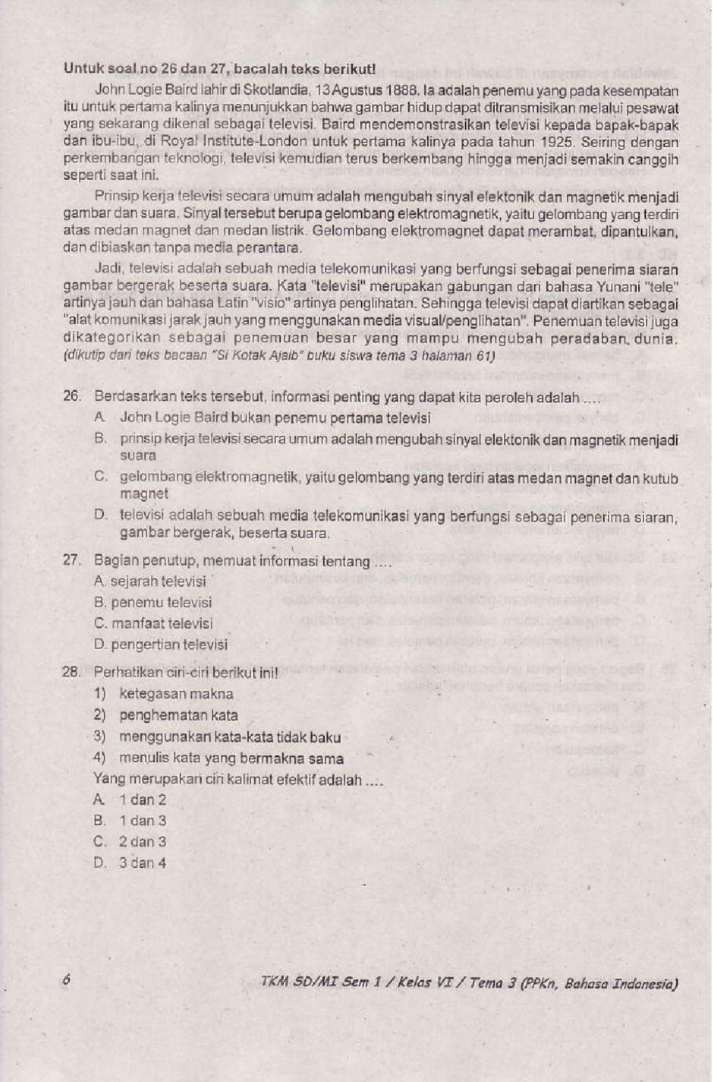 Penilaian Akhir Semester 1 Kelas 6