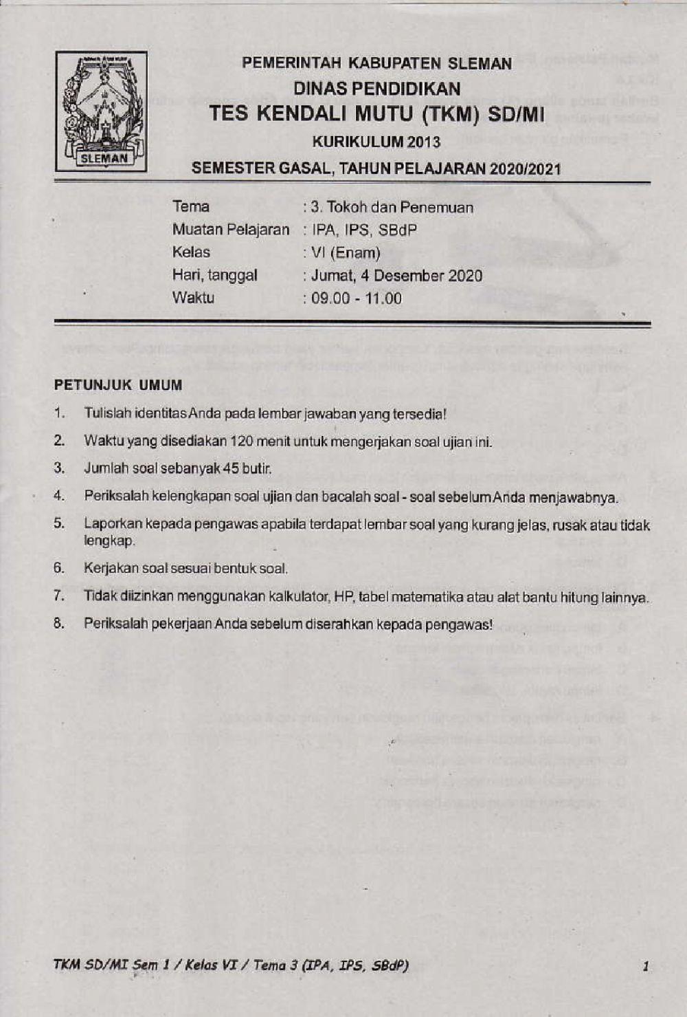 Penilaian Akhir Semester 1 Kelas 6