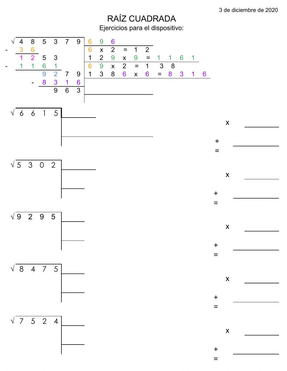 Actividad raíz cuadrada