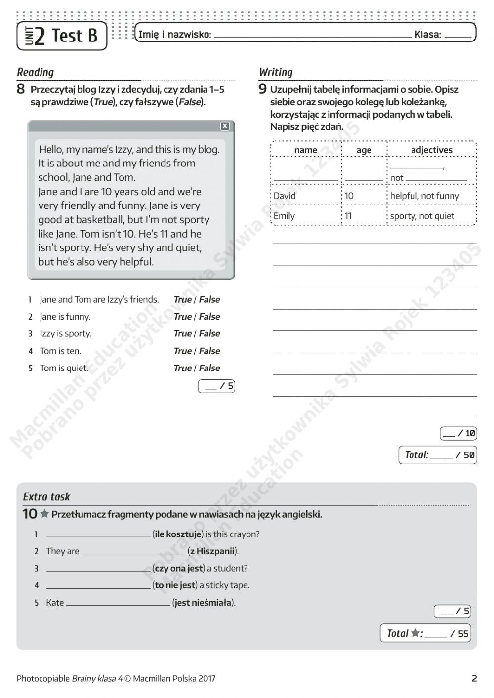 Brainy 4 Unit 2 Test B