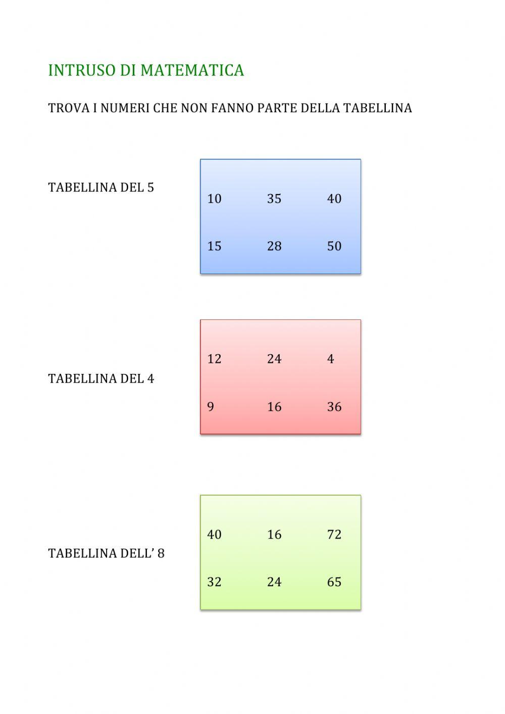 Intruso delle tabelline