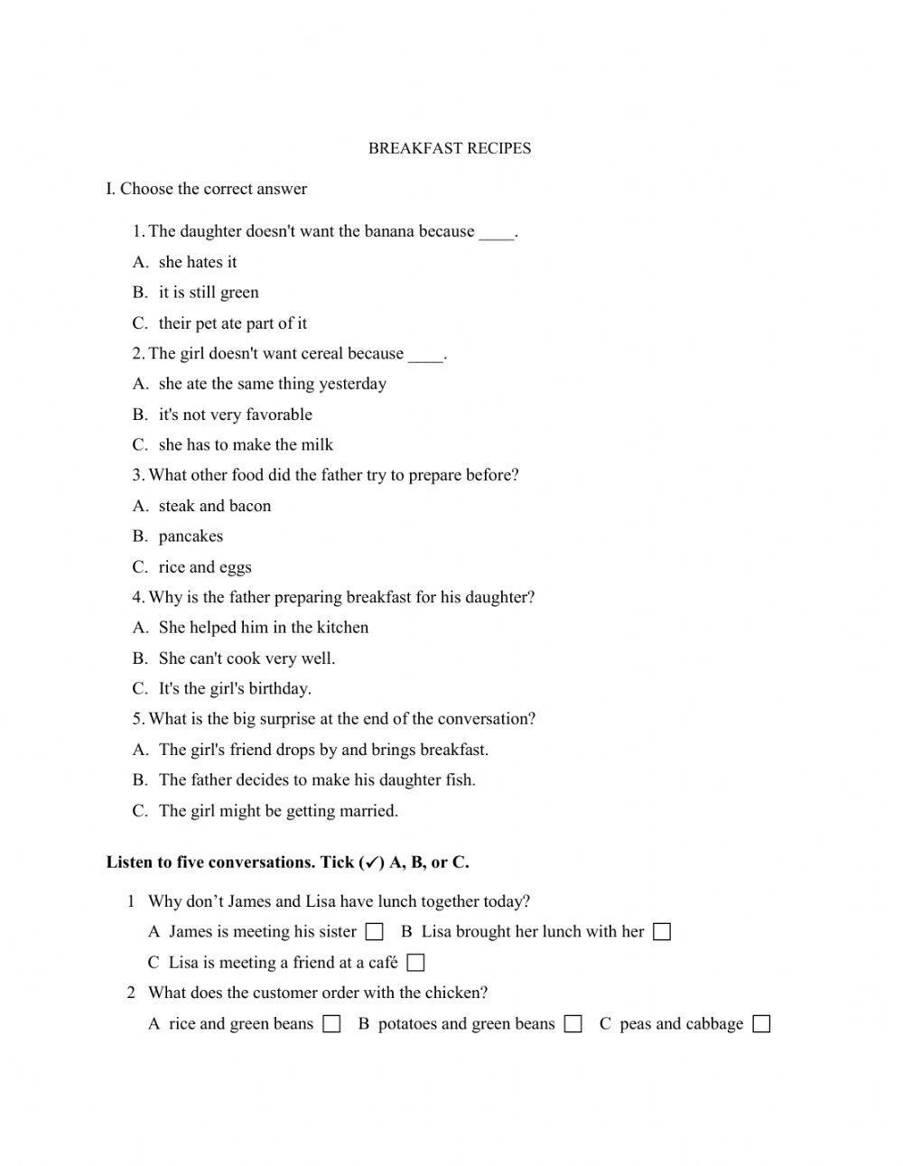 BREAKFAST RECIPES and EF 1b