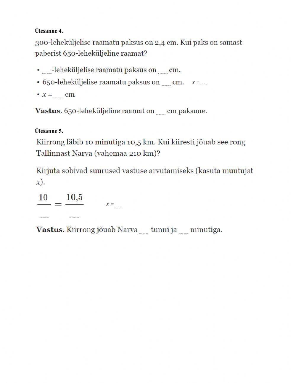 Võrde kujulise võrrandi lahendamine