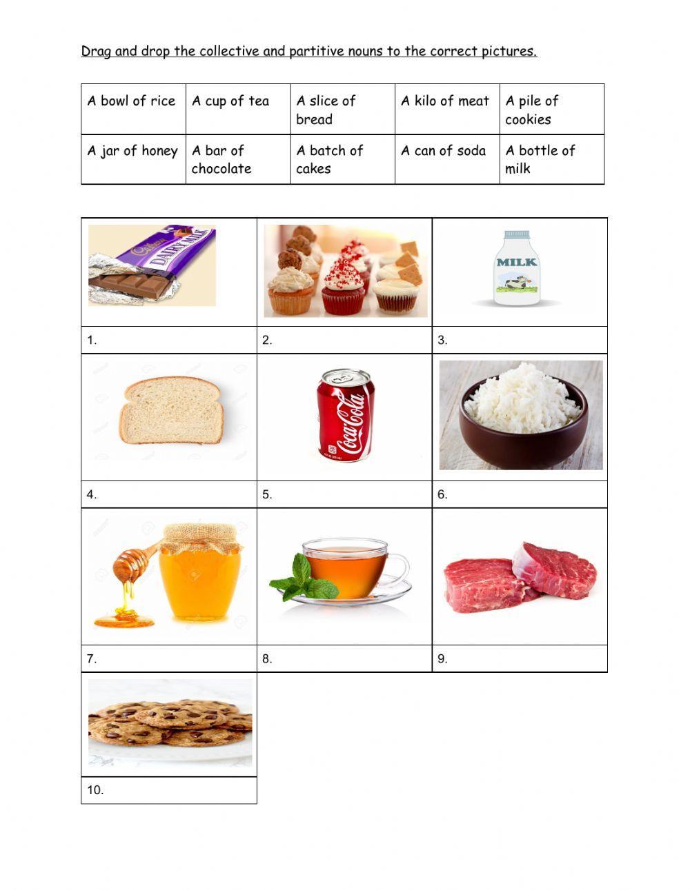 Collective & partitive nouns for food and drinks