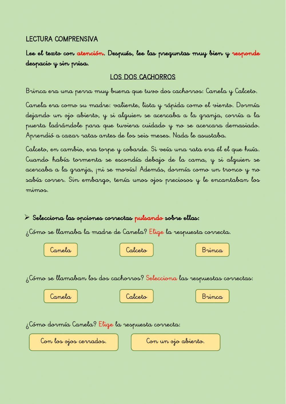 Los dos cachorros - Lectura comprensiva