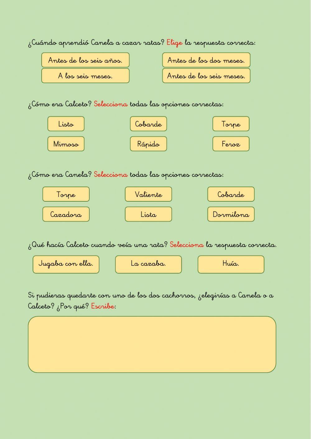 Los dos cachorros - Lectura comprensiva