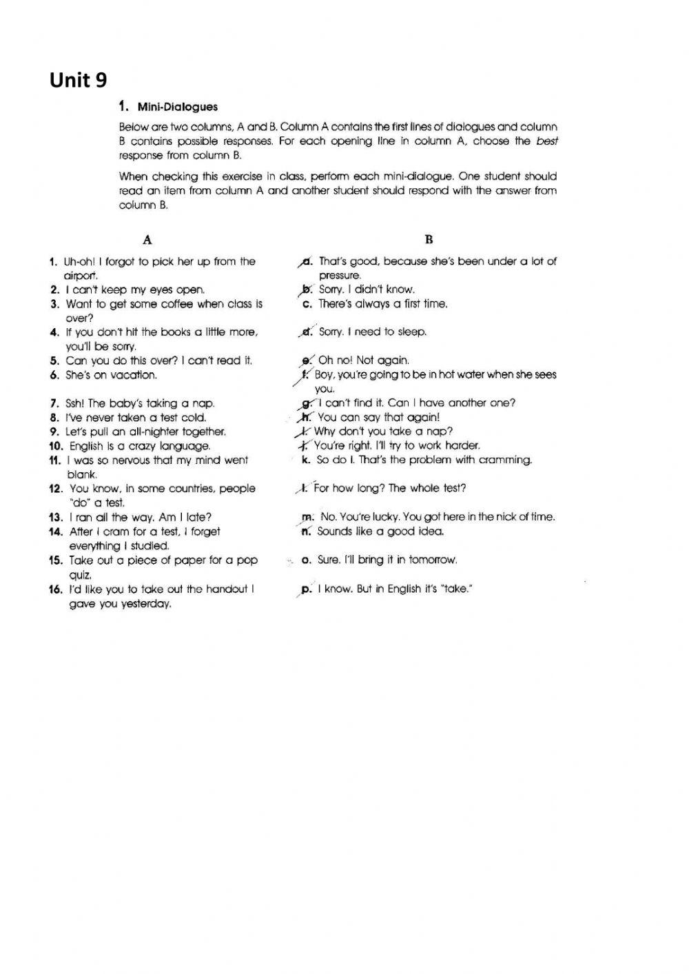 All Clear! Unit 9, ex.1-2 (-Pulling an All-Nighter-)